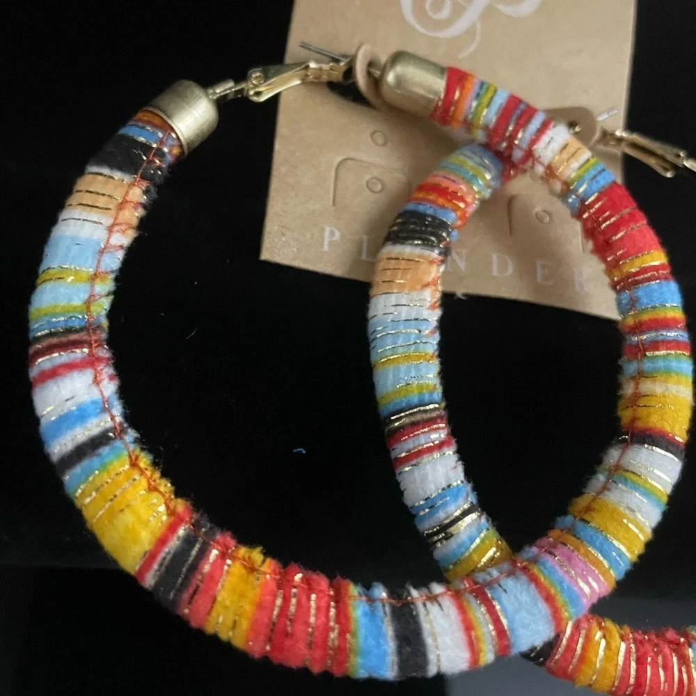 Plunder Design Colorful Threaded Lena Hoop Earrings 3” Hoops - Picture 2 of 6